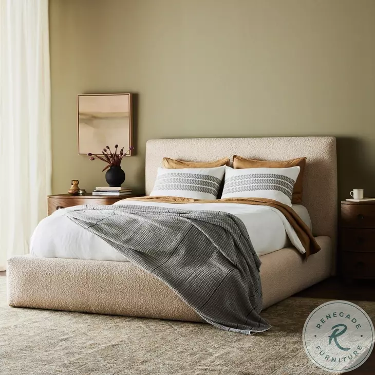 Quincy Lisbon Cream Performance Fabric King Upholstered Bed
