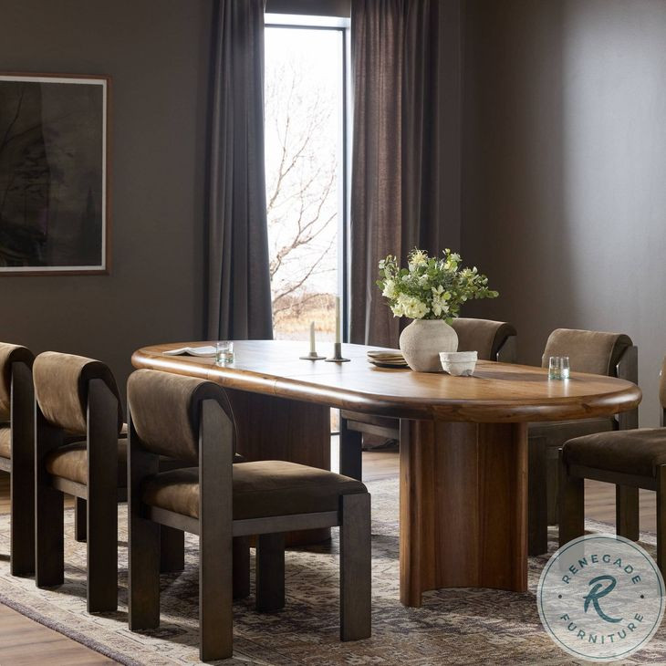 Paden Seasoned Brown Acacia 104" Extendable Oval Dining Table