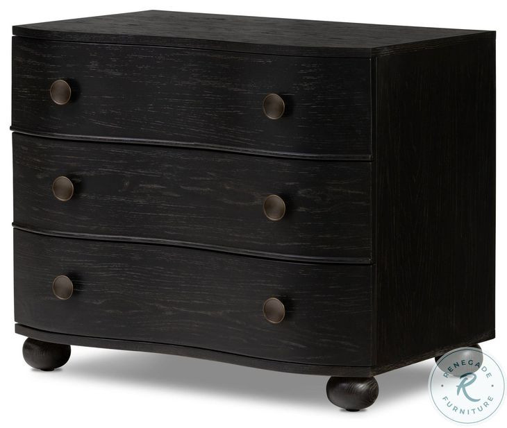 Tiago Distressed Black 3 Drawer Nightstand
