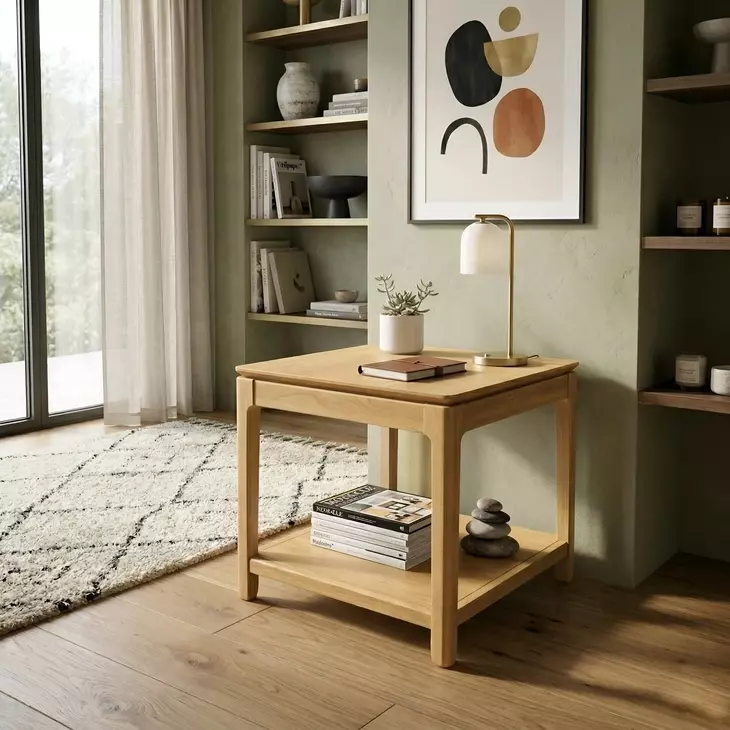 June Light Oak Square End Table