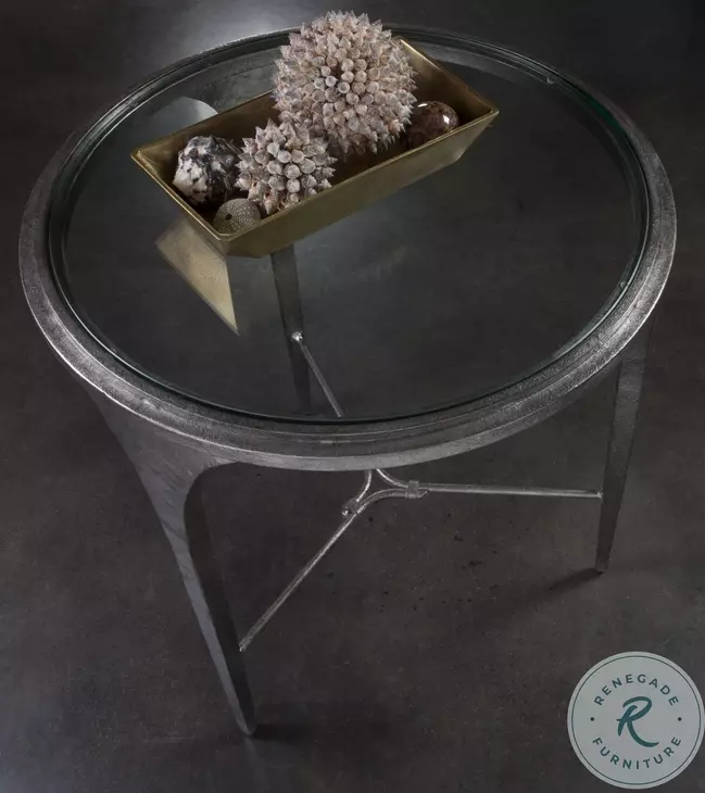 Signature Designs Antiqued Silver Round Porto End Table