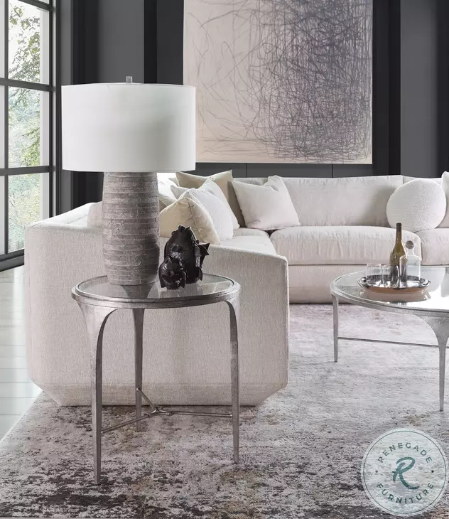 Signature Designs Antiqued Silver Round Porto End Table