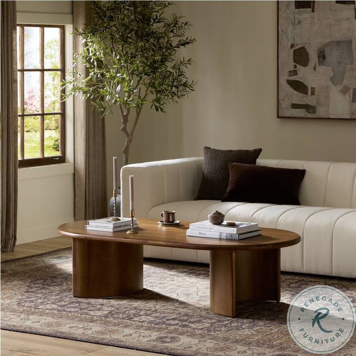 Paden Seasoned Brown Acacia Oval Coffee Table