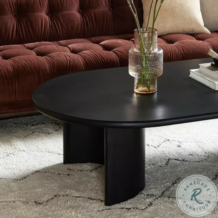 Paden Aged Black Acacia Oval Coffee Table