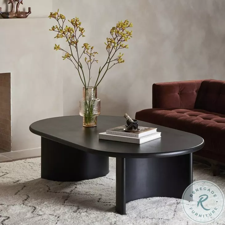 Paden Aged Black Acacia Oval Coffee Table