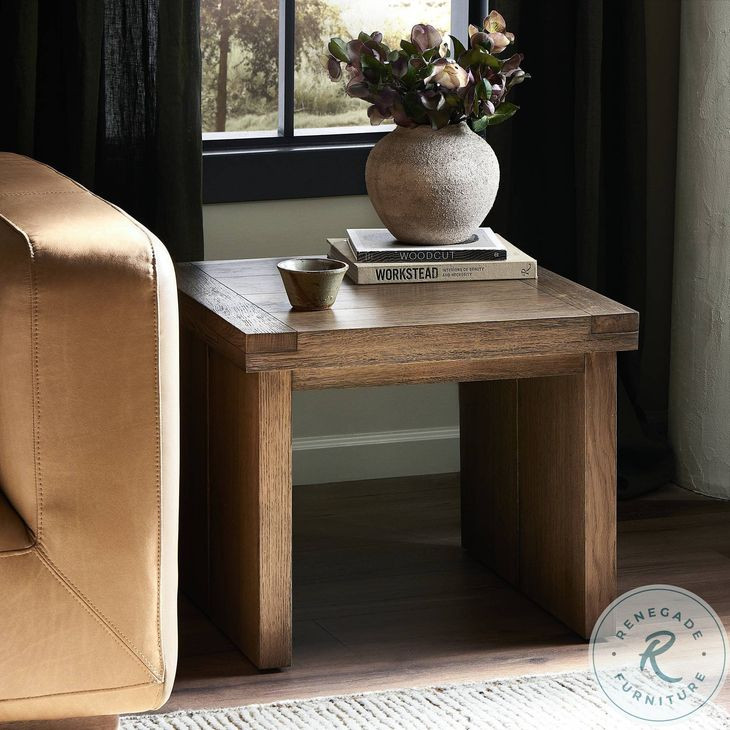 Warby Worn Oak Veneer Square End Table