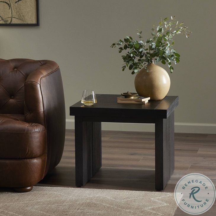 Warby Worn Black Veneer Square End Table