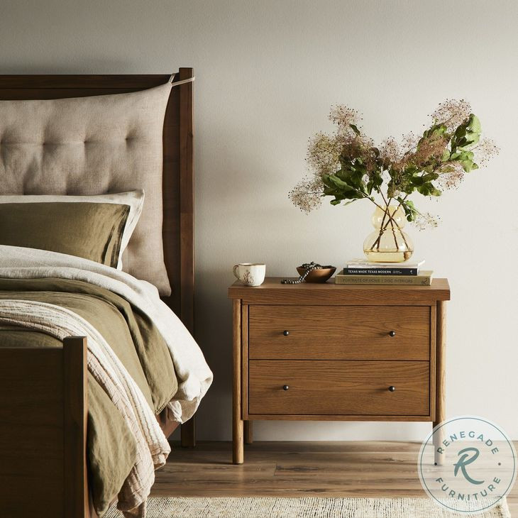 Roark Amber Oak Veneer 2 Drawer Nightstand