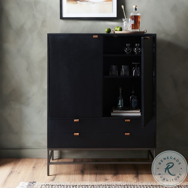 Trey Black Wash Poplar 2 Door Bar Cabinet