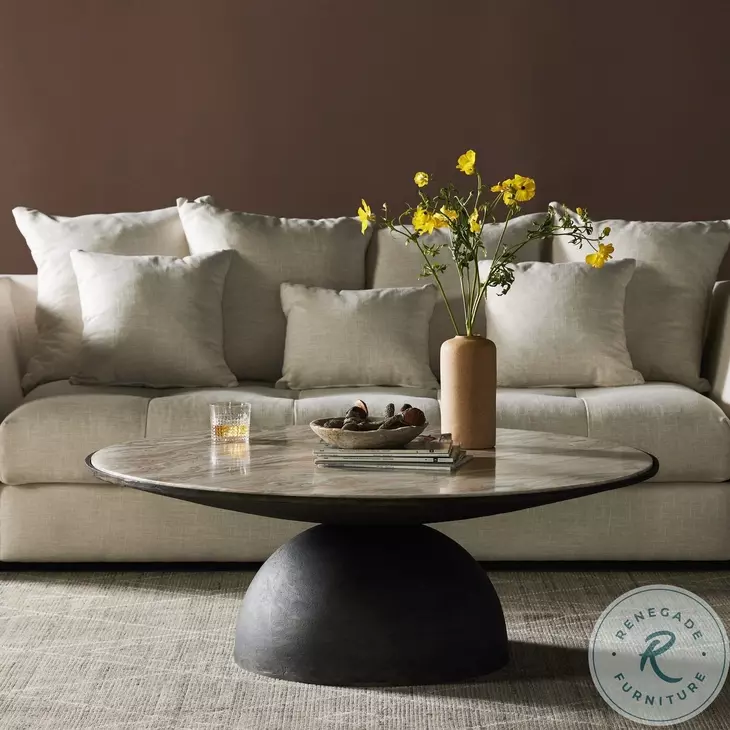 Corbett Creamy Taupe Marble Large Round Coffee Table
