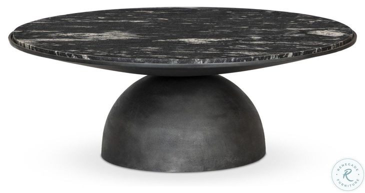 Corbett Polished Black Marble Large Round Occassional Table Set