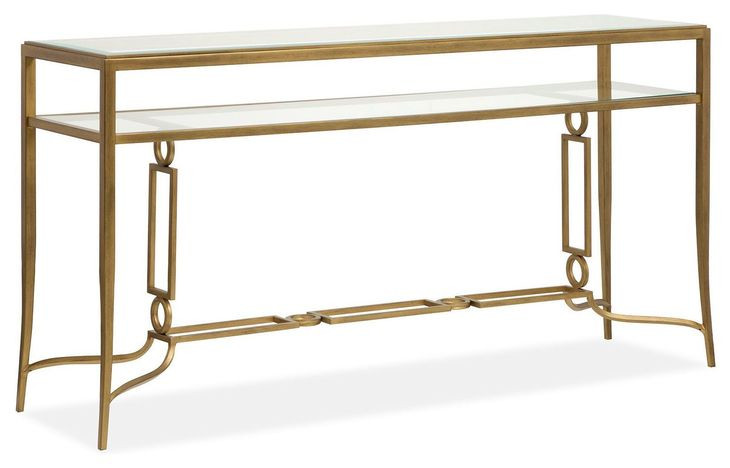 Serenelle Burnished Brass Rectangular Glass Top Sofa Table