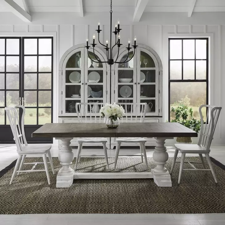 River Place Riverstone White and Tobacco 5 Piece Extendable Trestle Base Dining Set