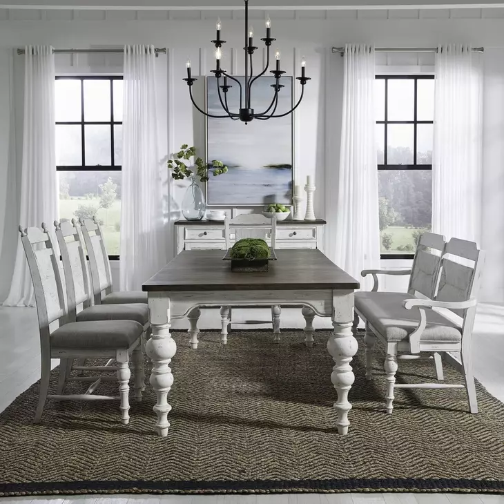 River Place Riverstone White and Tobacco Upholstered 6 Piece Extendable Rectangular Dining Set
