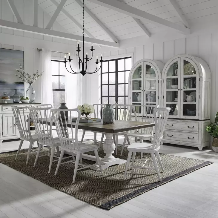 River Place Riverstone White and Tobacco 9 Piece Extendable Trestle Base Dining Set