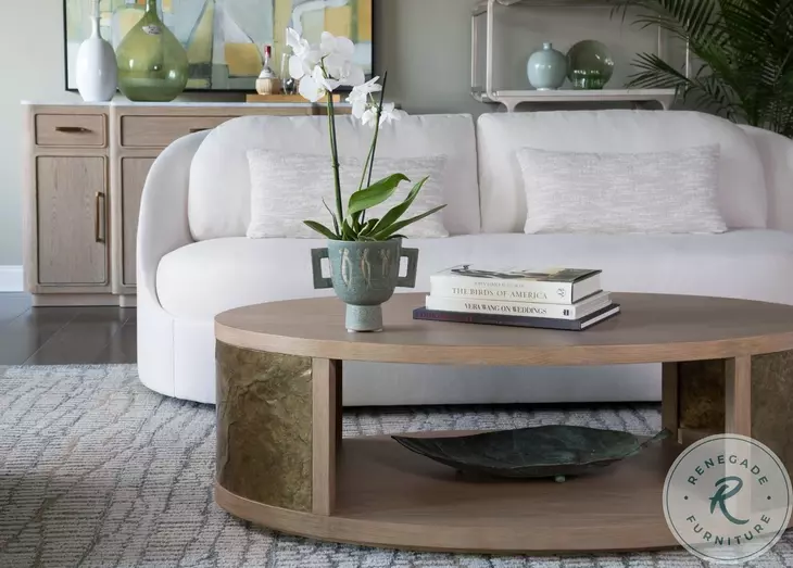 Simpatico White Oak and Brazilian Slate Oval Cocktail Table