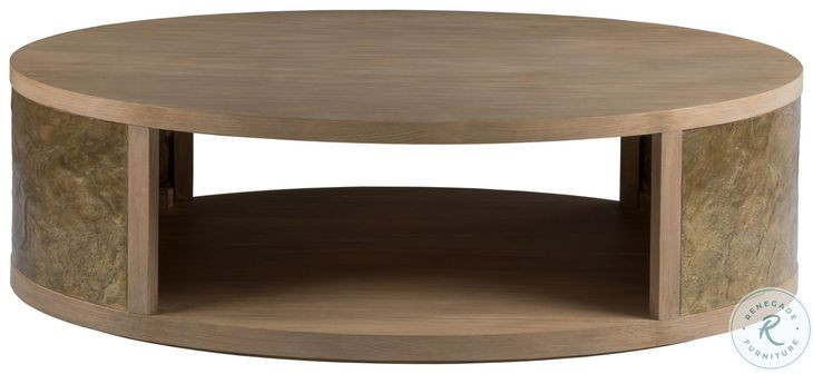 Simpatico White Oak and Brazilian Slate Oval Cocktail Table