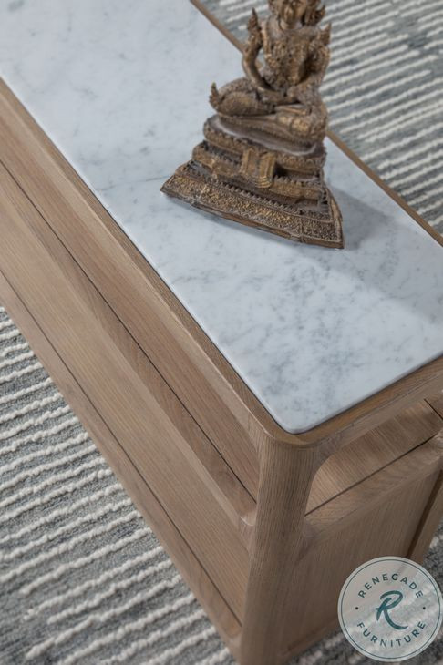 Simpatico White Oak and Carrara Marble Top Sofa Table