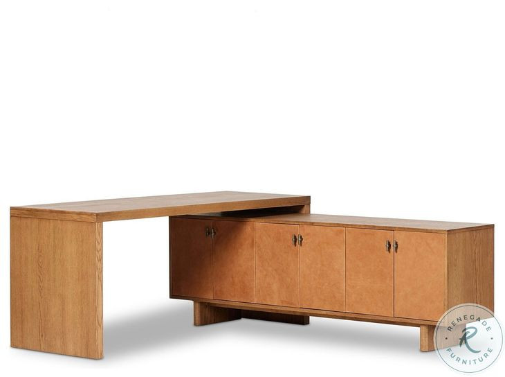 Posada Amber Oak Veneer 78" L-Shaped Desk