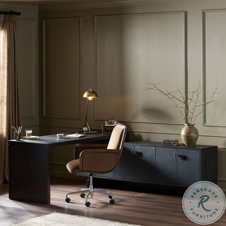 Posada Worn Black Oak Veneer 78" L-Shaped Desk