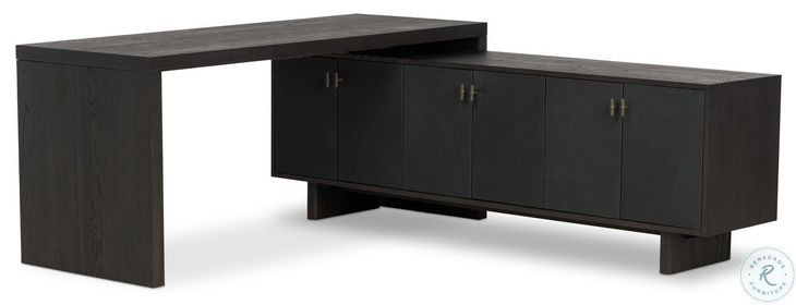 Posada Worn Black Oak Veneer 78" L-Shaped Desk