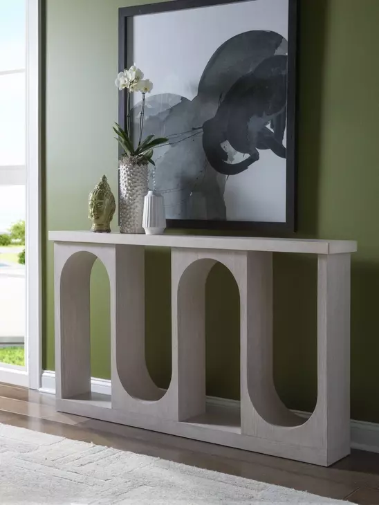 Solimar White Oak Rectangular Marble Top Console Table