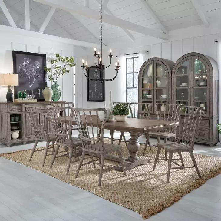 River Place Riverstone Gray and Tobacco 102" Extendable Rectangular Dining Table
