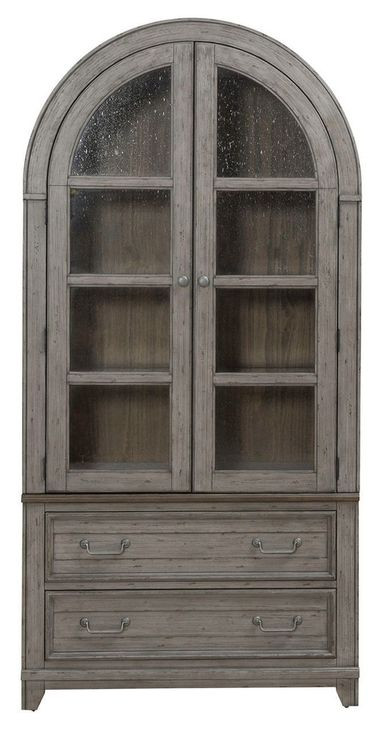 Harbor Place Riverstone Gray and Tobacco 2 Glass Door Curio Cabinet with LED