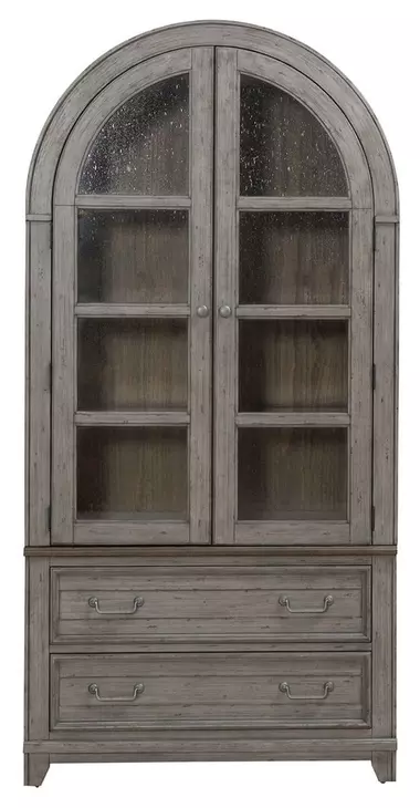 River Place Riverstone Gray and Tobacco 2 Glass Door Curio Cabinet with LED