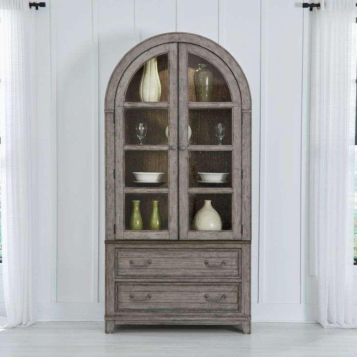 Harbor Place Riverstone Gray and Tobacco 2 Glass Door Curio Cabinet with LED