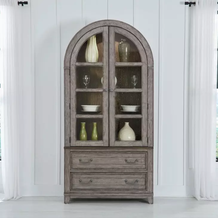 River Place Riverstone Gray and Tobacco 2 Glass Door Curio Cabinet with LED