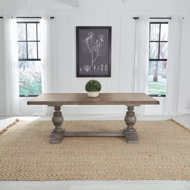 River Place Riverstone Gray and Tobacco 102" Extendable Rectangular Dining Table
