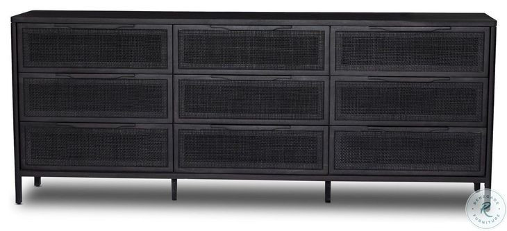 Sydney Black Cane 9 Drawer Dresser