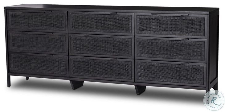 Sydney Black Cane 9 Drawer Dresser