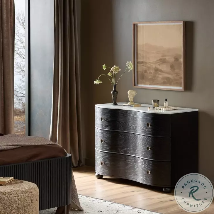 Tiago Distressed Black Marble 3 Drawer Chest