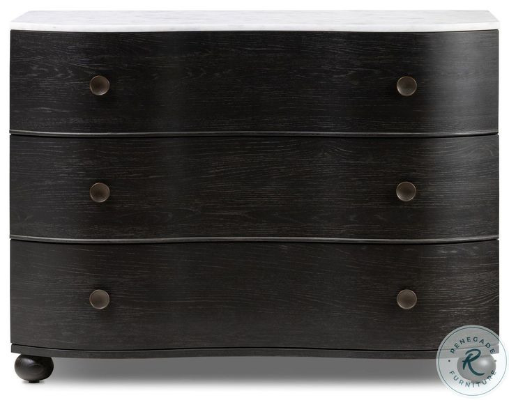 Tiago Distressed Black Marble 3 Drawer Chest