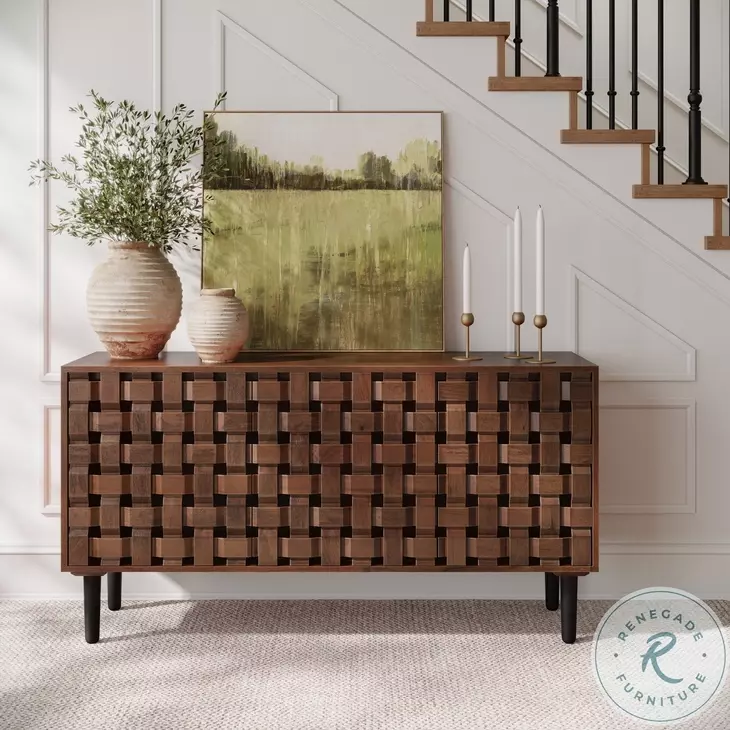 Trent Chestnut 60" Woven Front Accent Cabinet