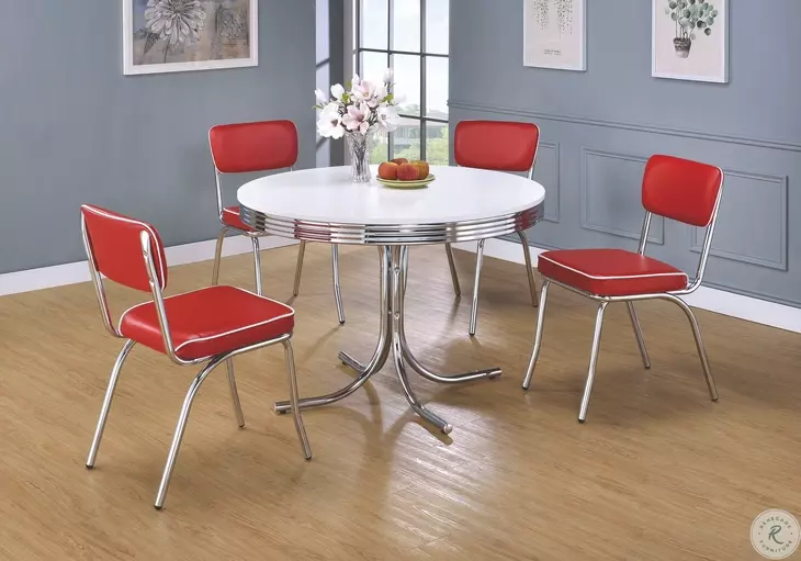Retro Glossy White and Chrome Round Dining Table