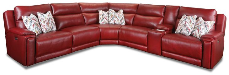 Country Club Crimson Leather Modular Power Reclining Sectional with USB Charging