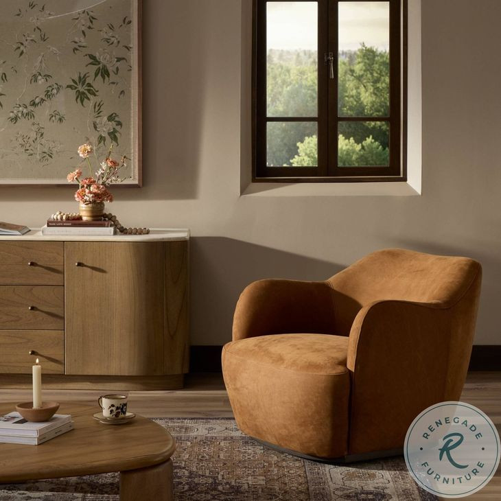 Julius Nubuck Cognac Swivel Chair
