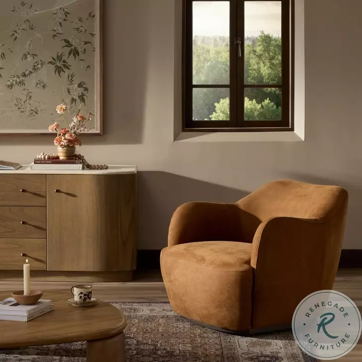 Julius Nubuck Cognac Swivel Chair