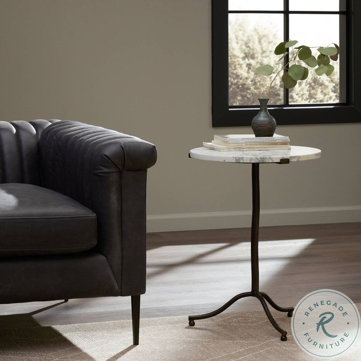 Sophie Veined White Marble Round End Table