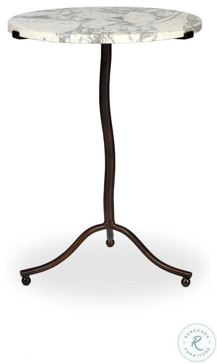 Sophie Veined White Marble Round End Table