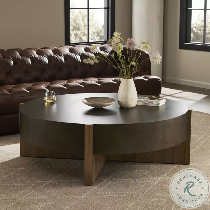 Bingham Distressed Iron Large Round Coffee Table