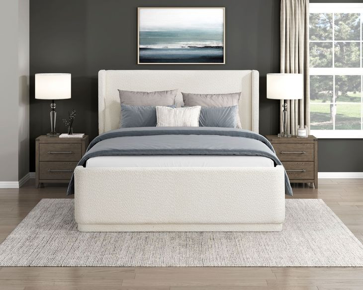 Carmel Beige Queen Upholstered Platform Bed