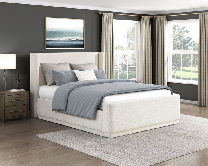 Carmel Beige Queen Upholstered Platform Bed