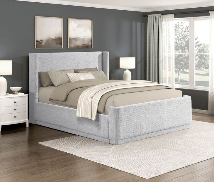 Carmel Light Gray Queen Upholstered Platform Bed