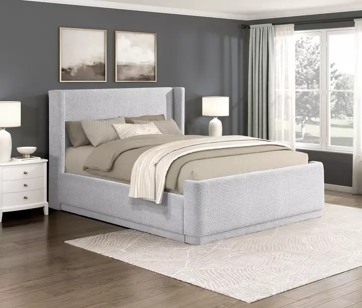 Carmel Light Gray California King Upholstered Platform Bed