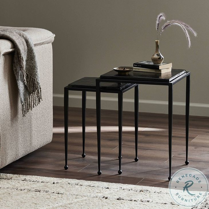 Dalston Smoked Black Cast Glass Square Nesting End Table Set