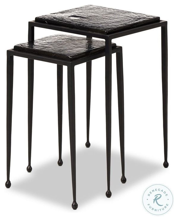 Dalston Smoked Black Cast Glass Square Nesting End Table Set